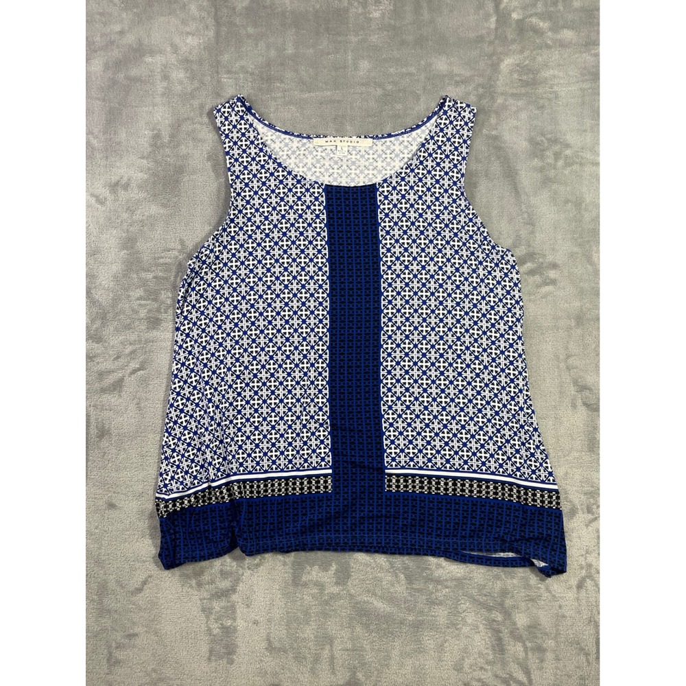 Max‎ Studio Womens Blue Geometric Tile Print Sleeveless Tank Top Size L